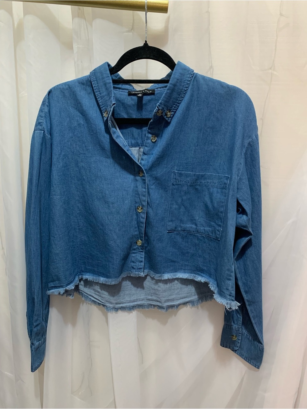 Kendall & Kylie Raw Hem Cropped Denim Button Down